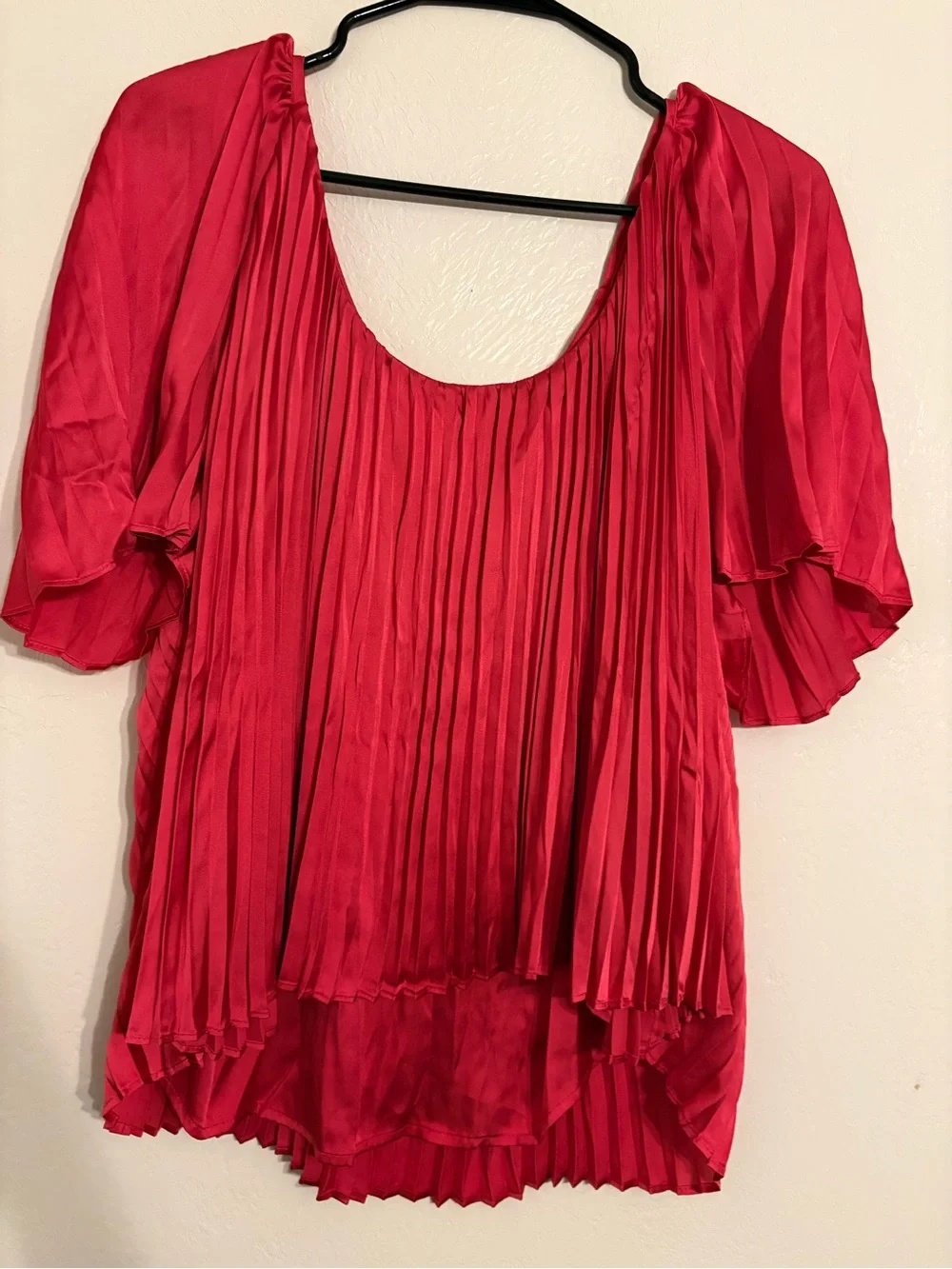 Jade JOHNNY WAS Women's Red Pleated Puff-Sleeve Top